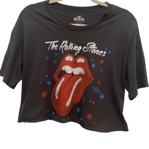 Hollister The Rolling Stones Distressed Black Crop Top Size S